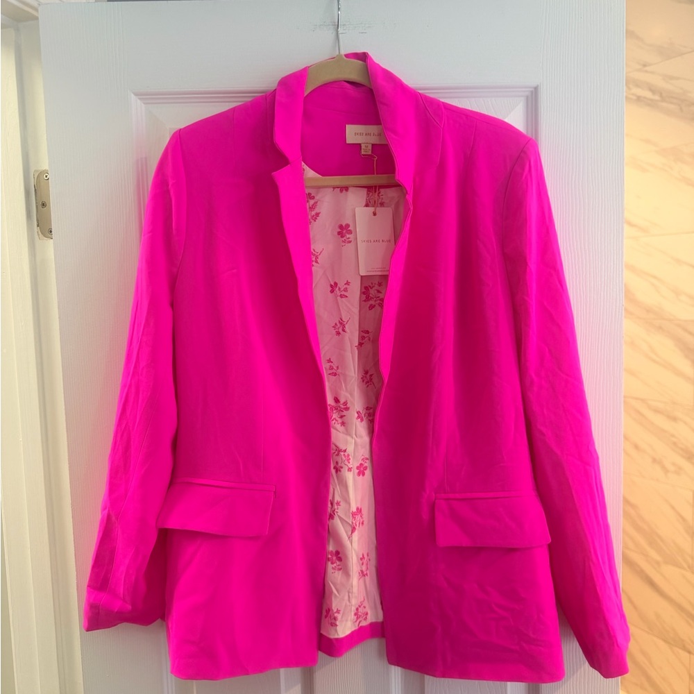 Skies Are Blue Neon Pink Blazer with Floral Lining